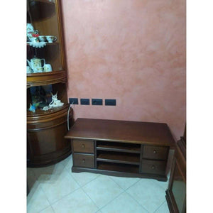 Mobile Porta TV 4 cassetti 3 ripiani arte povera in legno massello e mdf con rifinitura in noce 117X49X53 H