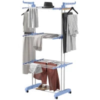 Stendibiancheria Pieghevole a 4 Livelli con Ali Girevoli e 4 Ruote, in Acciaio e PP, 73x64x177 cm, Bianco e Argento