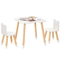 Set Tavolino con 2 Sedie per Bambini a Forma di Orsetto in Legno, Bianco