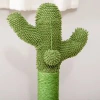 Albero Tiragraffi a Cactus per Gatti, Corda Sisal e Base con Palline in Legno, 32x32x60cm