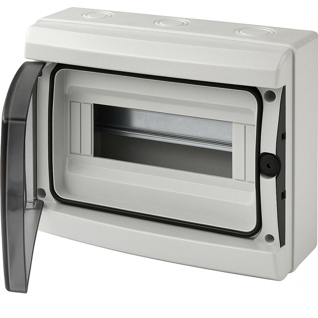 A2ZWORLD centralino da parete 12 moduli con portello fumé, grigio RAL 7035, 280x220x100 mm, IP65, ideale per installazioni elettriche interne ed esterne