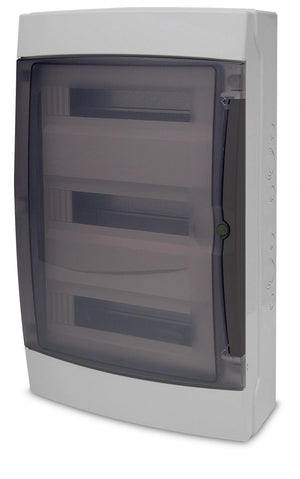 A2ZWORLD centralino da parete 36 moduli con portello fumé, grigio RAL 7035, 400x400x140 mm, IP65, ideale per installazioni elettriche interne ed esterne