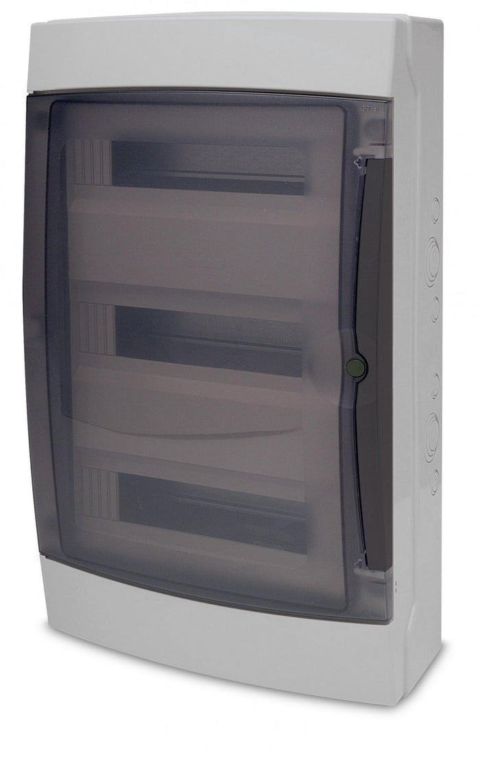 A2ZWORLD centralino da parete 36 moduli con portello fumé, grigio RAL 7035, 400x400x140 mm, IP65, ideale per installazioni elettriche interne ed esterne