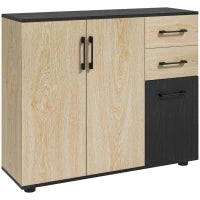 Credenza Moderna con 2 Armadietti e 2 Cassetti in Legno, 90x30x75.5cm, Noce e Nero