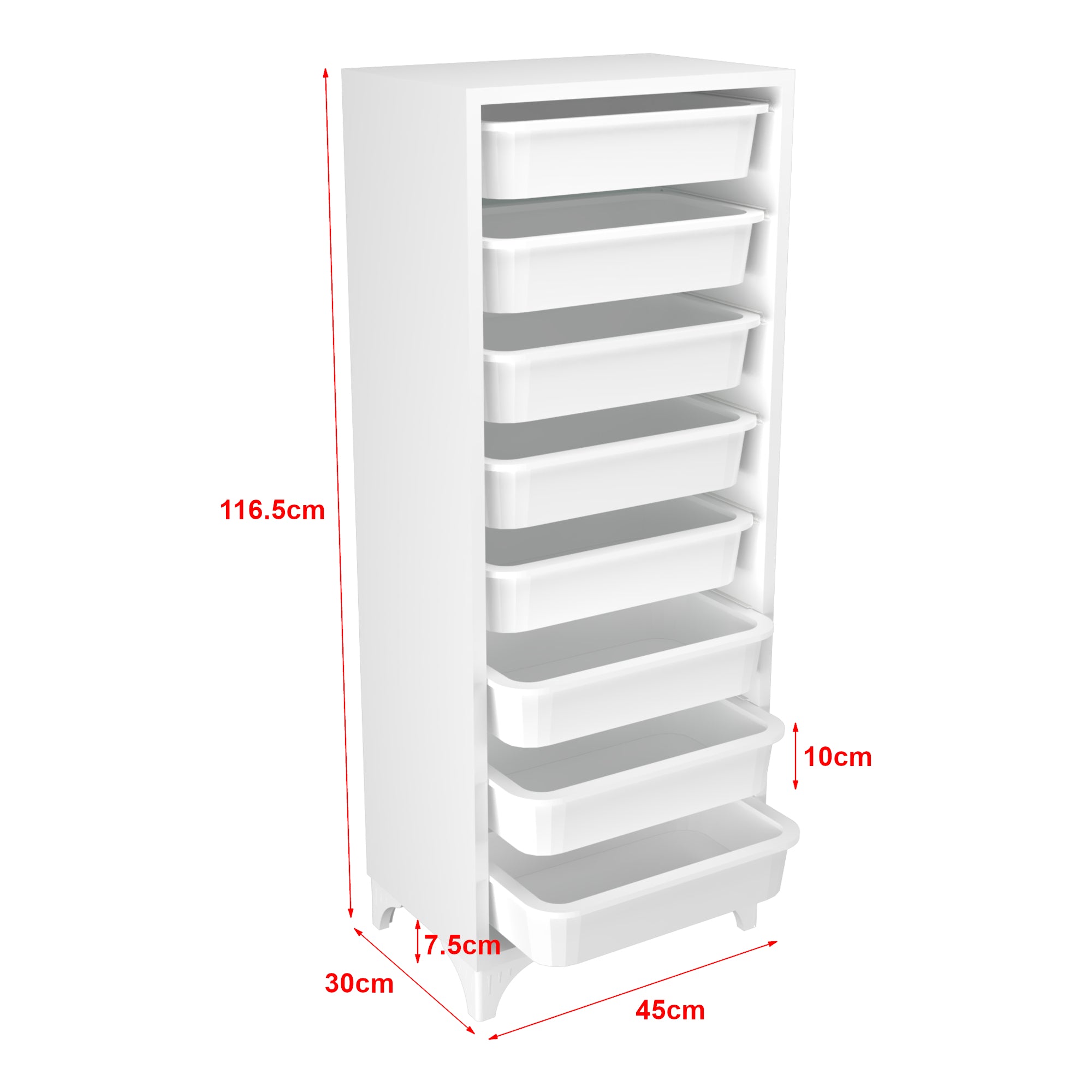 Cassettiera 'Lurøy' Organizzatore con 8 Cestini Estraibili - Mobile a Torre Contenitore - Bianco [en.casa]