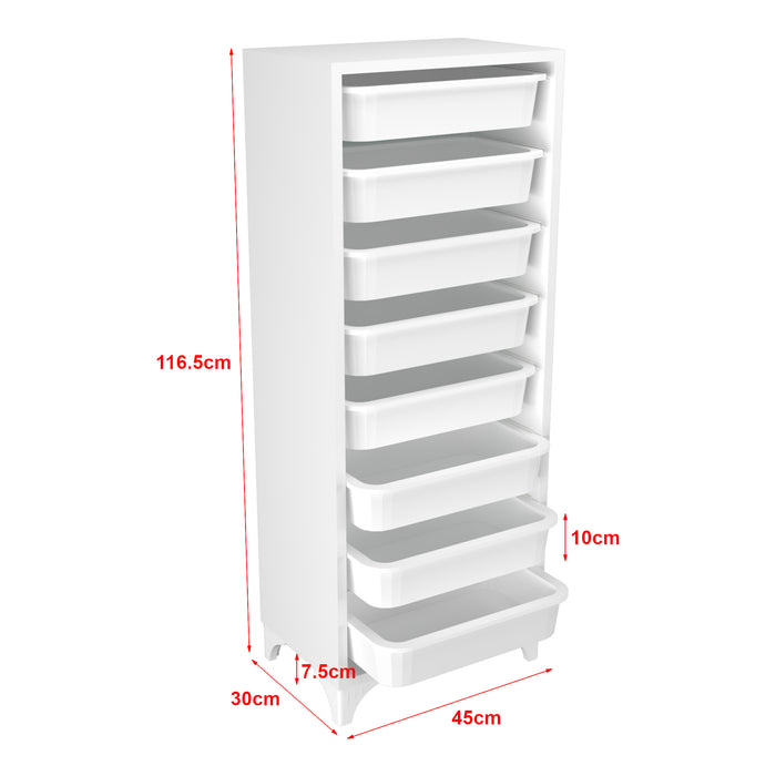 Cassettiera 'Lurøy' Organizzatore con 8 Cestini Estraibili - Mobile a Torre Contenitore - Bianco [en.casa]