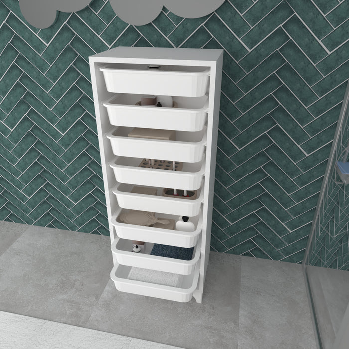 Cassettiera 'Lurøy' Organizzatore con 8 Cestini Estraibili - Mobile a Torre Contenitore - Bianco [en.casa]