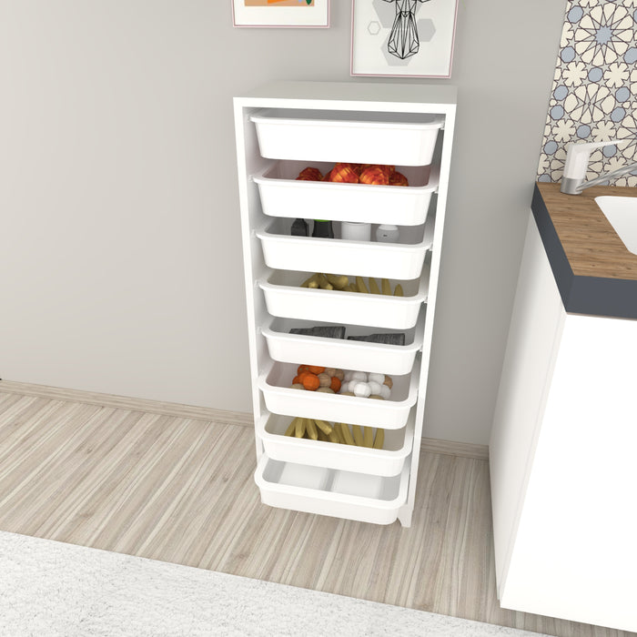 Cassettiera 'Lurøy' Organizzatore con 8 Cestini Estraibili - Mobile a Torre Contenitore - Bianco [en.casa]