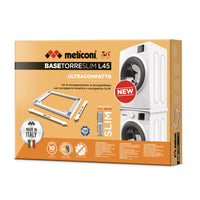 Meliconi base torre slim l45, kit di sovrapposizione lavatrice asciugatrice universale, supporto asciugatrice premontato, cinghia di sicurezza con fibbia in metallo inclusa, portata 250 kg, bianco