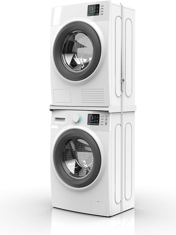 Meliconi base torre slim l45, kit di sovrapposizione lavatrice asciugatrice universale, supporto asciugatrice premontato, cinghia di sicurezza con fibbia in metallo inclusa, portata 250 kg, bianco