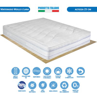 Kit materasso molle e lana rigido e rete a tavole matrimoniale 160x190 Messico H25 cuscini inclusi - Comprarredo