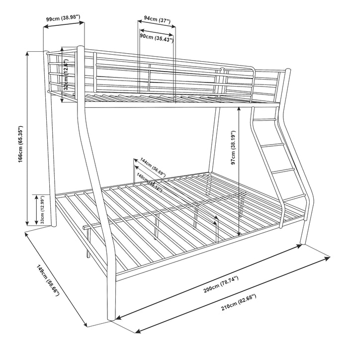 [neu.haus] Letto a castello metallo 2 Materassi a schiuma fredda Barriera anticaduta 200cm x 140/90cm Letto per bambini