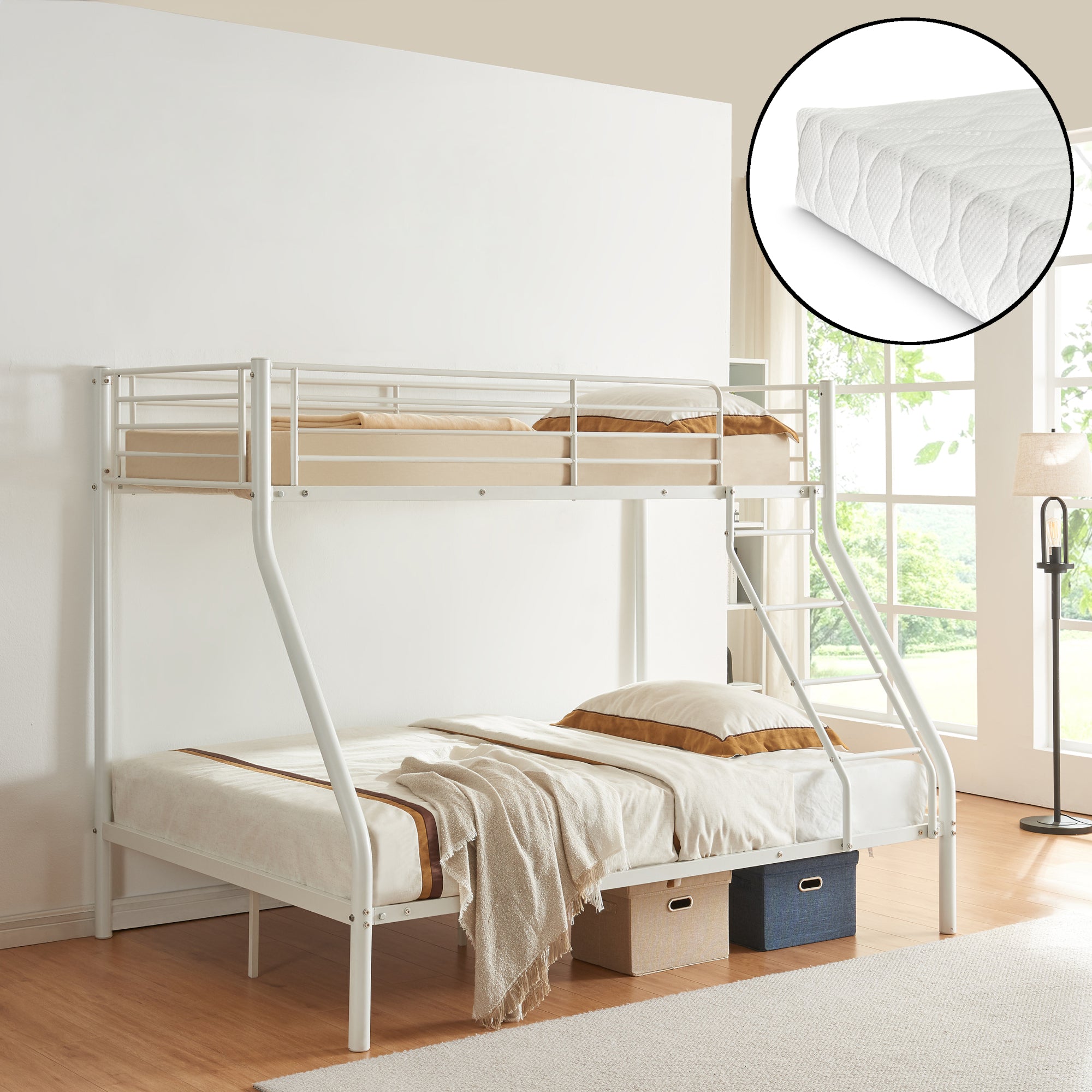 [neu.haus] Letto a castello metallo 2 Materassi a schiuma fredda Barriera anticaduta 200cm x 140/90cm Letto per bambini