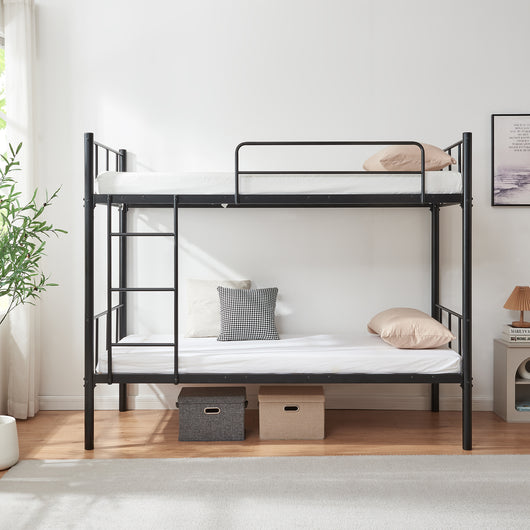 Letto a Castello Berimma a 2 Posti con Materassi 90x200 cm Scaletta e Sponda Anticaduta - Nero [en.casa]