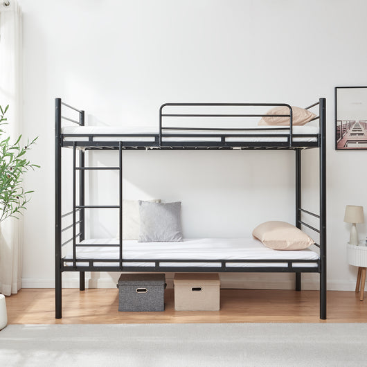 Letto a Castello Bevapis a 2 Posti con Materassi 90x200 cm Sponda Anticaduta e Scaletta - Nero [en.casa]