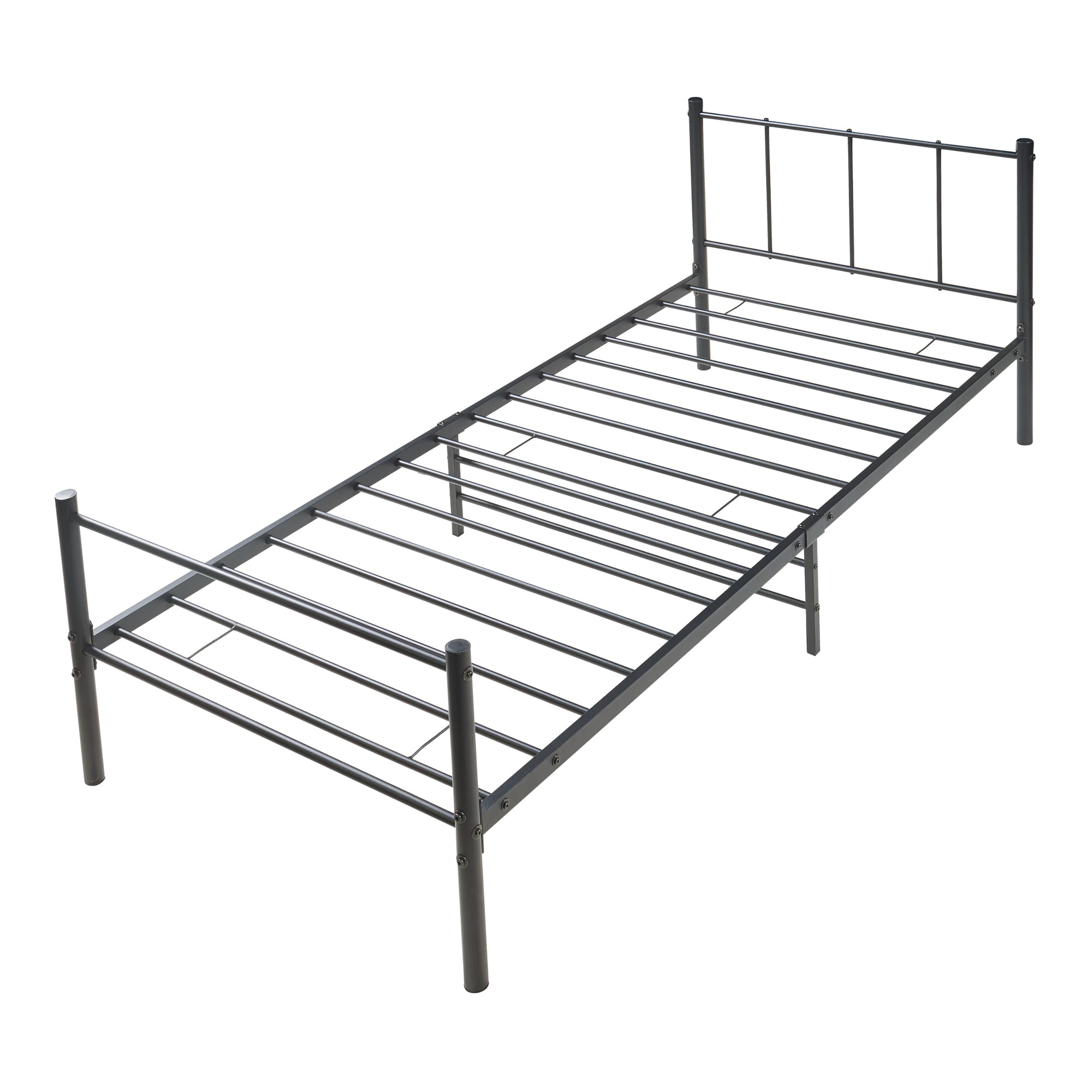 Letto Singolo Laos 90x200 cm con Testiera e Pediera - Acciaio Nero [en.casa]