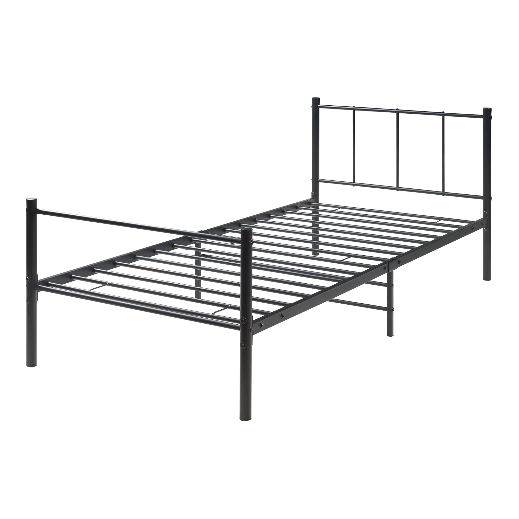 Letto Singolo Laos 90x200 cm con Testiera e Pediera - Acciaio Nero [en.casa]