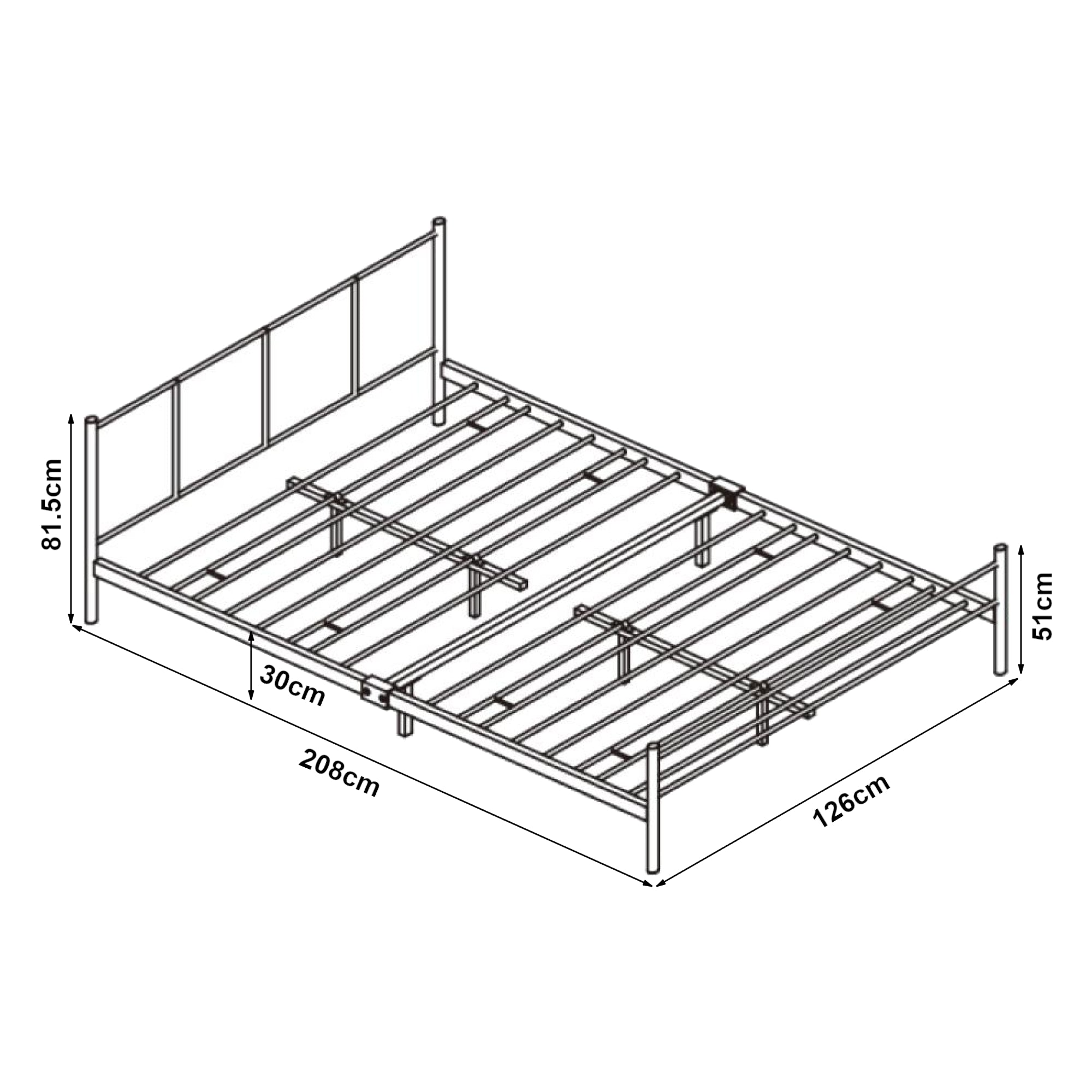 Letto 1 Piazza e Mezza Laos 120x200 cm con Testiera e Pediera - Acciaio Nero [en.casa]