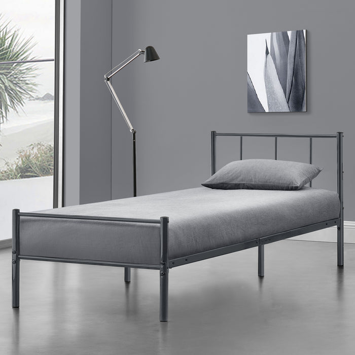 Struttura Letto Singolo 90x200 cm in Acciaio con Testiera e Pediera - Grigio Scuro Opaco [en.casa]