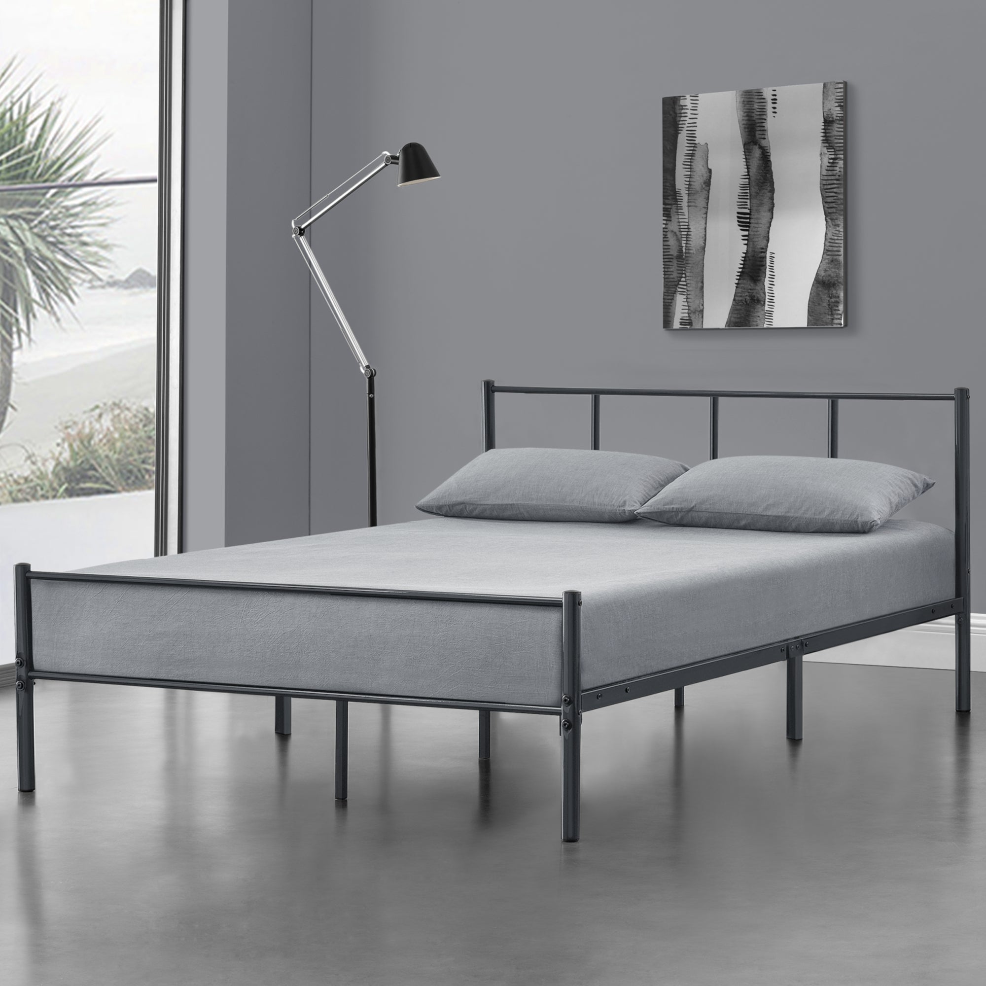 Struttura Letto a 1 Piazza e Mezza 120x200 cm in Acciaio con Testiera e Pediera - Grigio Scuro Opaco [en.casa]