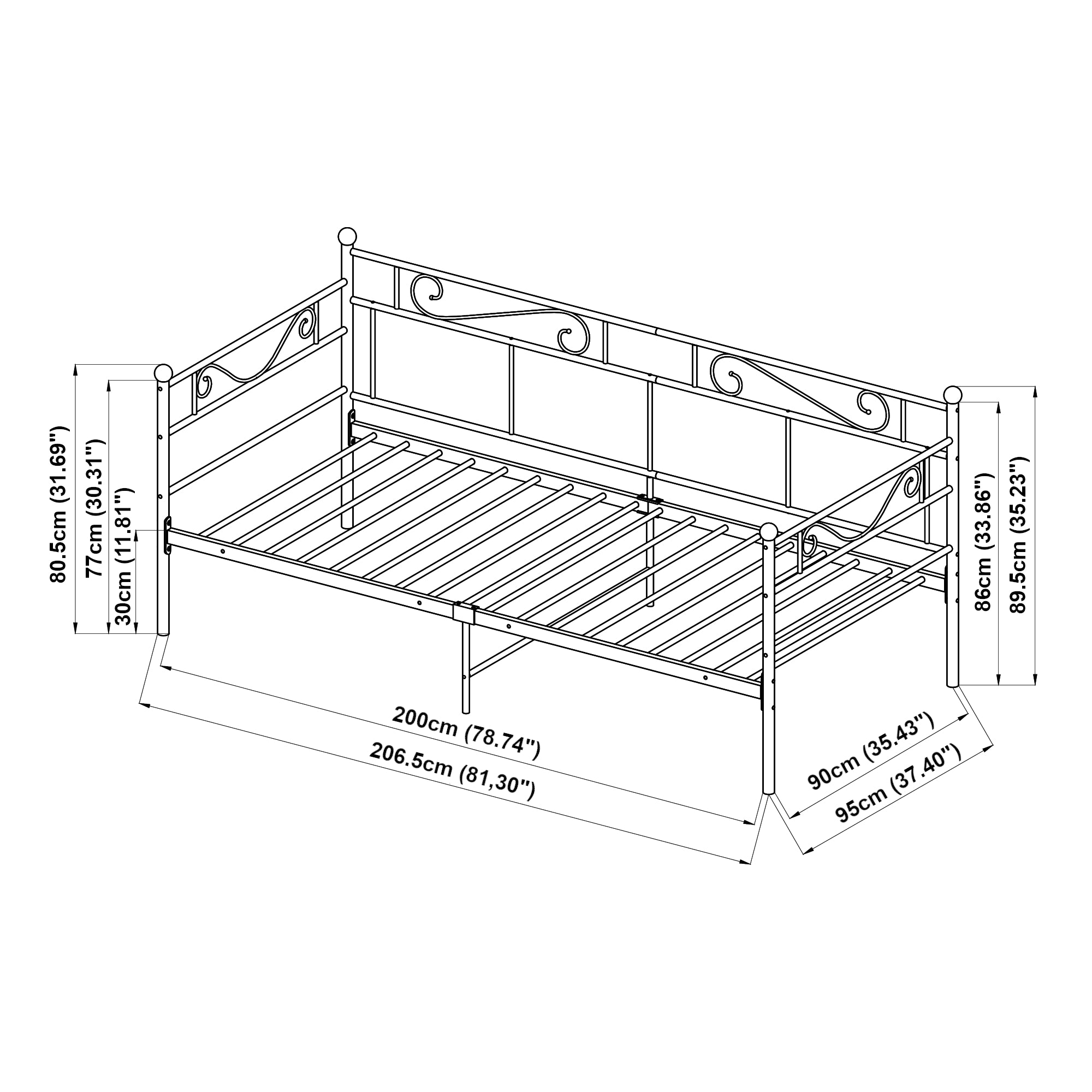 Divano Letto con Materasso 90x200 cm Sofa in Acciaio - Bianco [en.casa]