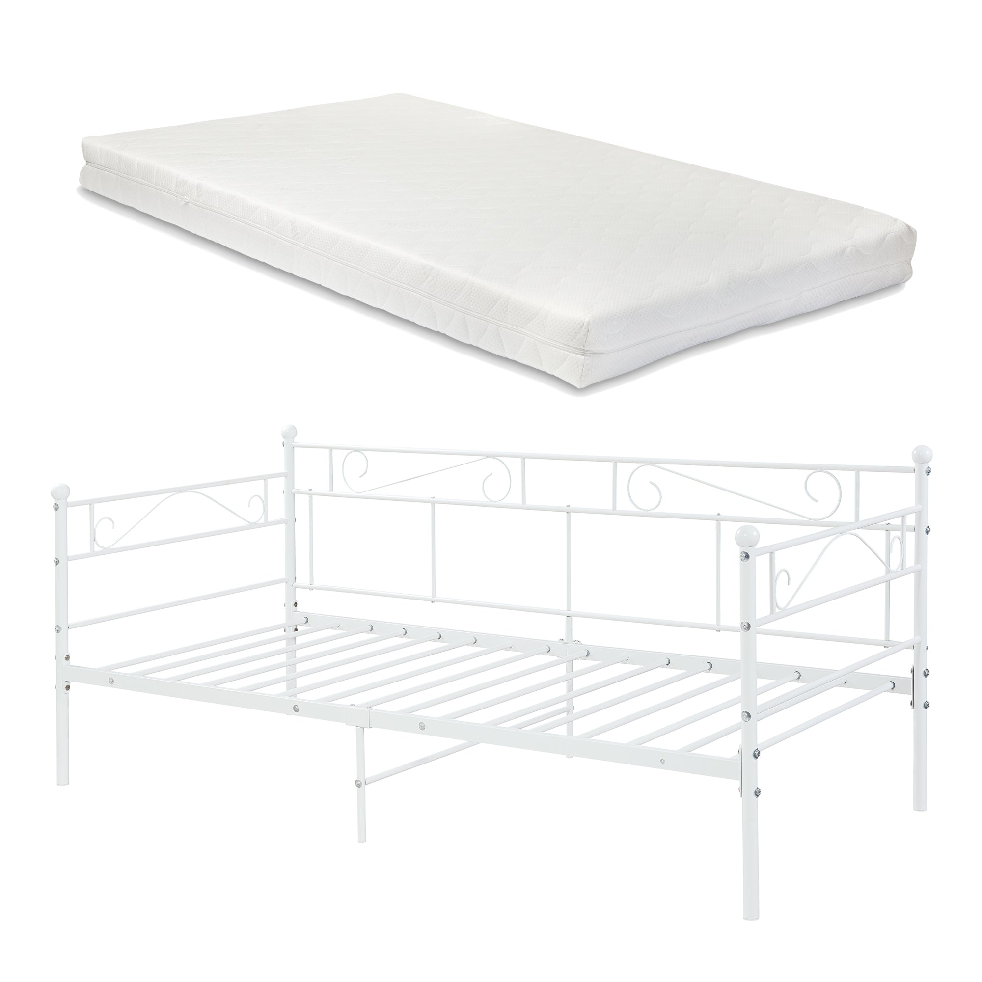 Divano Letto con Materasso 90x200 cm Sofa in Acciaio - Bianco [en.casa]