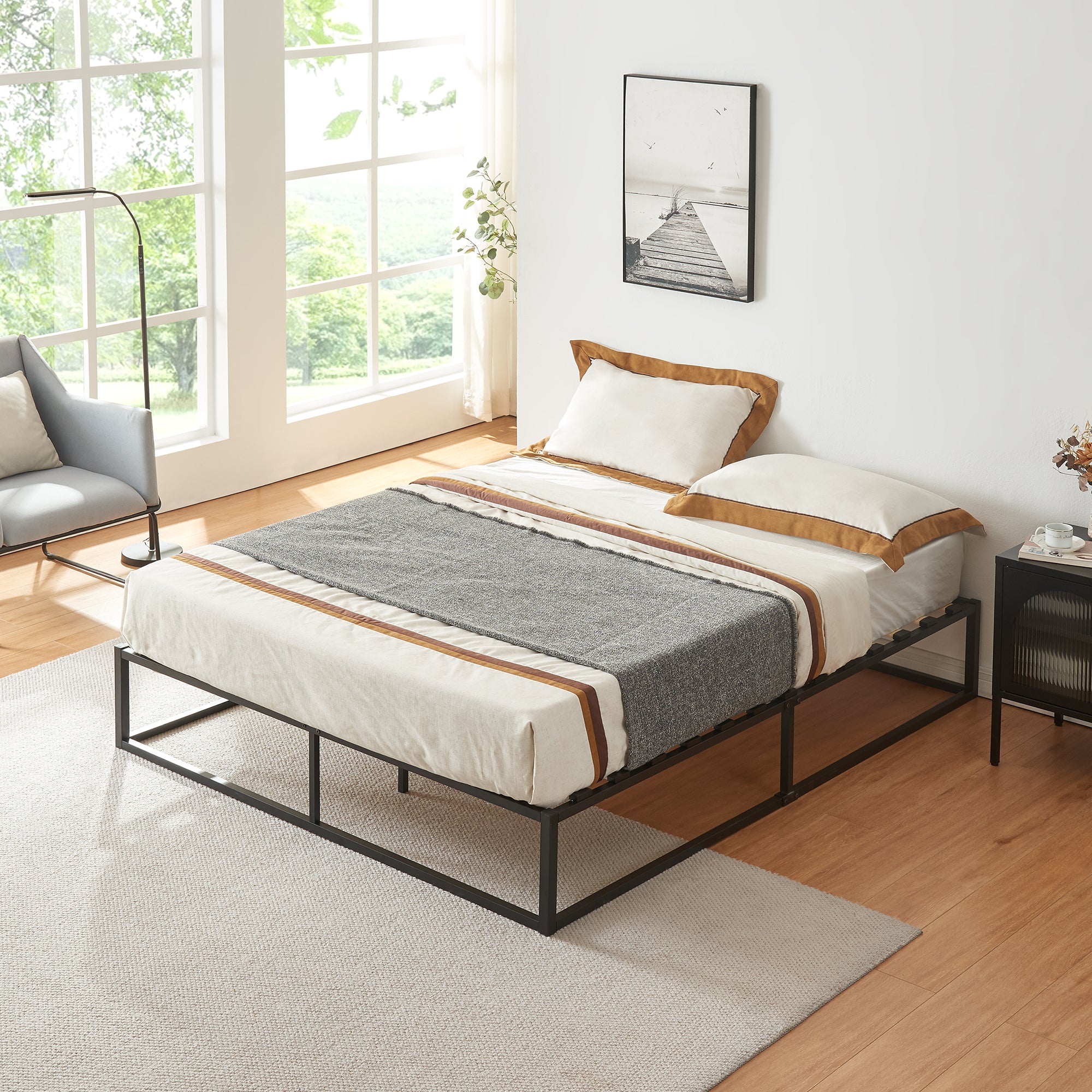 Letto Francese Kreta in Acciaio 140 x 200 cm Nero [en.casa]