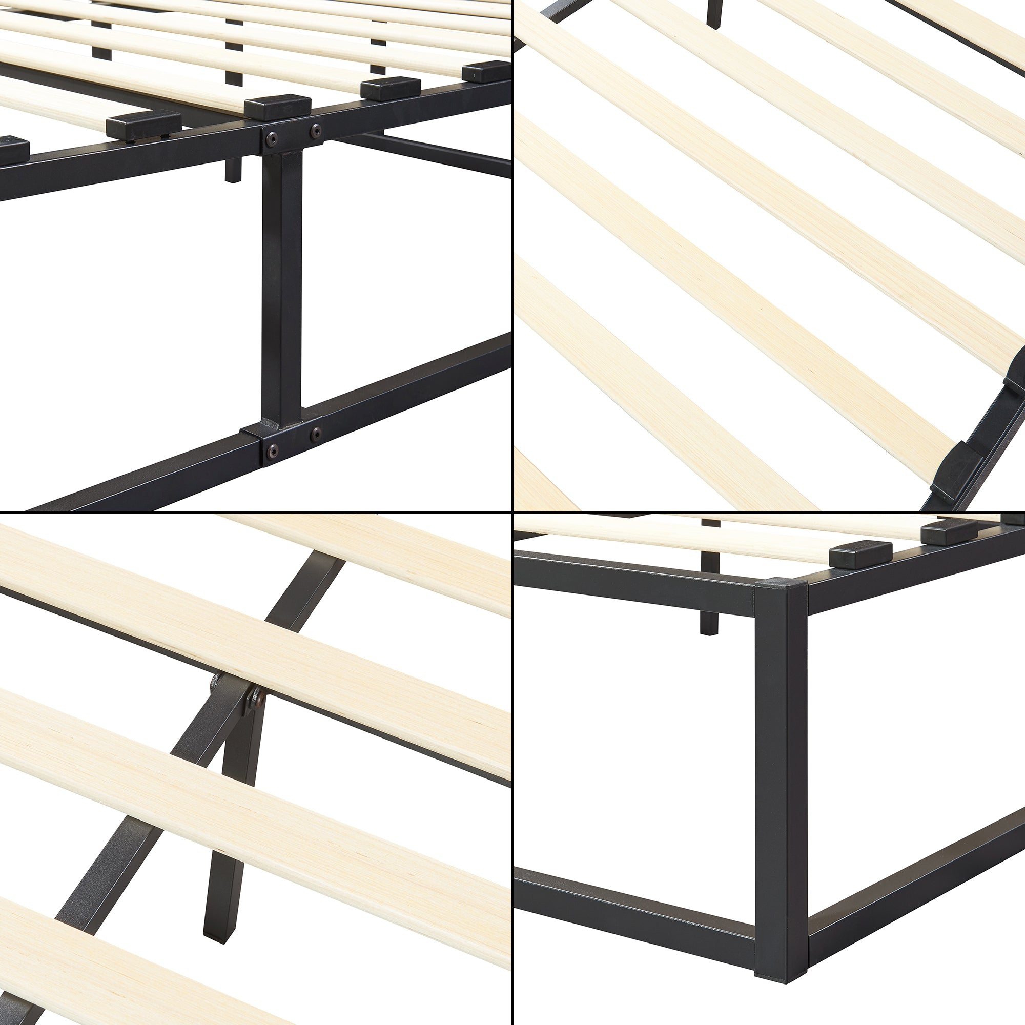 Letto Francese Kreta in Acciaio 140 x 200 cm Nero [en.casa]