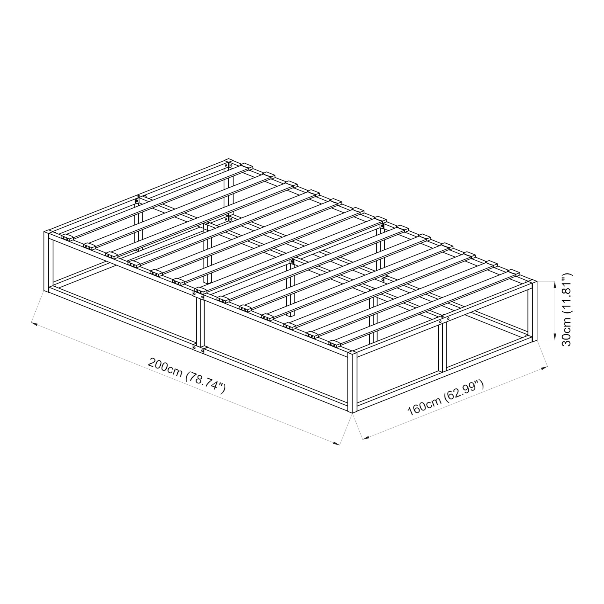Struttura Letto Matrimoniale Kreta in Metallo 160 x 200 cm - Nero [en.casa]