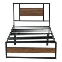 Struttura Letto Singolo Villach in Acciaio 90 x 200 cm - Nero/Effetto Noce [en.casa]