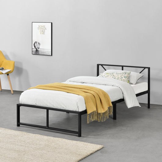 Struttura Letto Singolo Meran 90 x 200 cm in Acciaio con Testiera - Nero [en.casa]