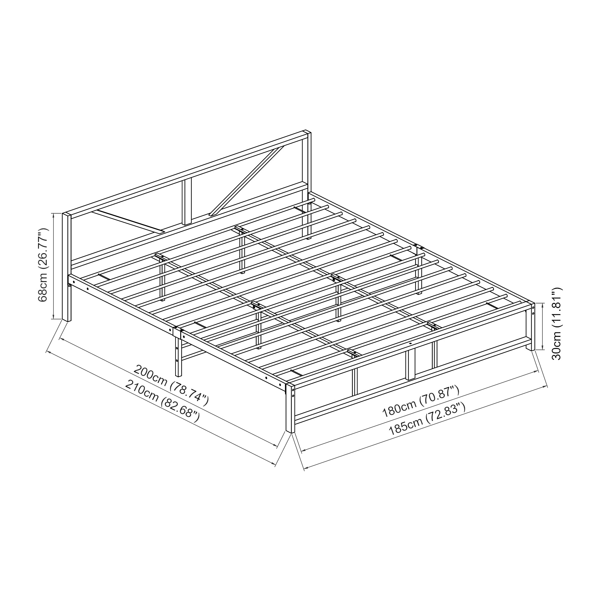 Struttura Letto Matrimoniale King Size Meran 180 x 200 cm in Acciaio con Testiera - Nero [en.casa]