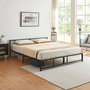 Struttura Letto Matrimoniale King Size Meran 180 x 200 cm in Acciaio con Testiera - Nero [en.casa]