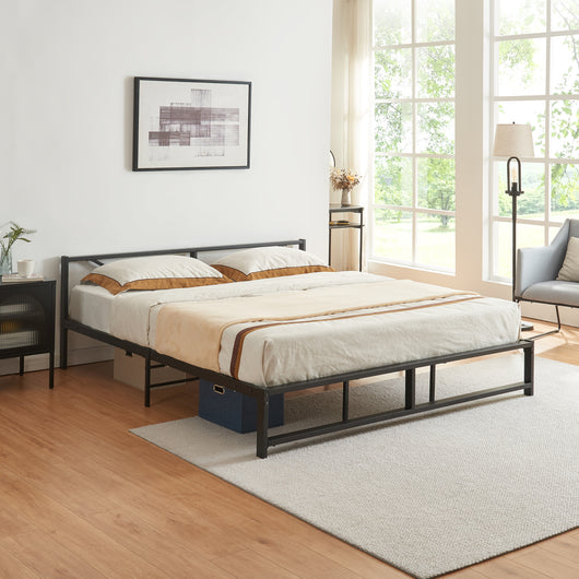 Struttura Letto Matrimoniale King Size Meran 180 x 200 cm in Acciaio con Testiera - Nero [en.casa]