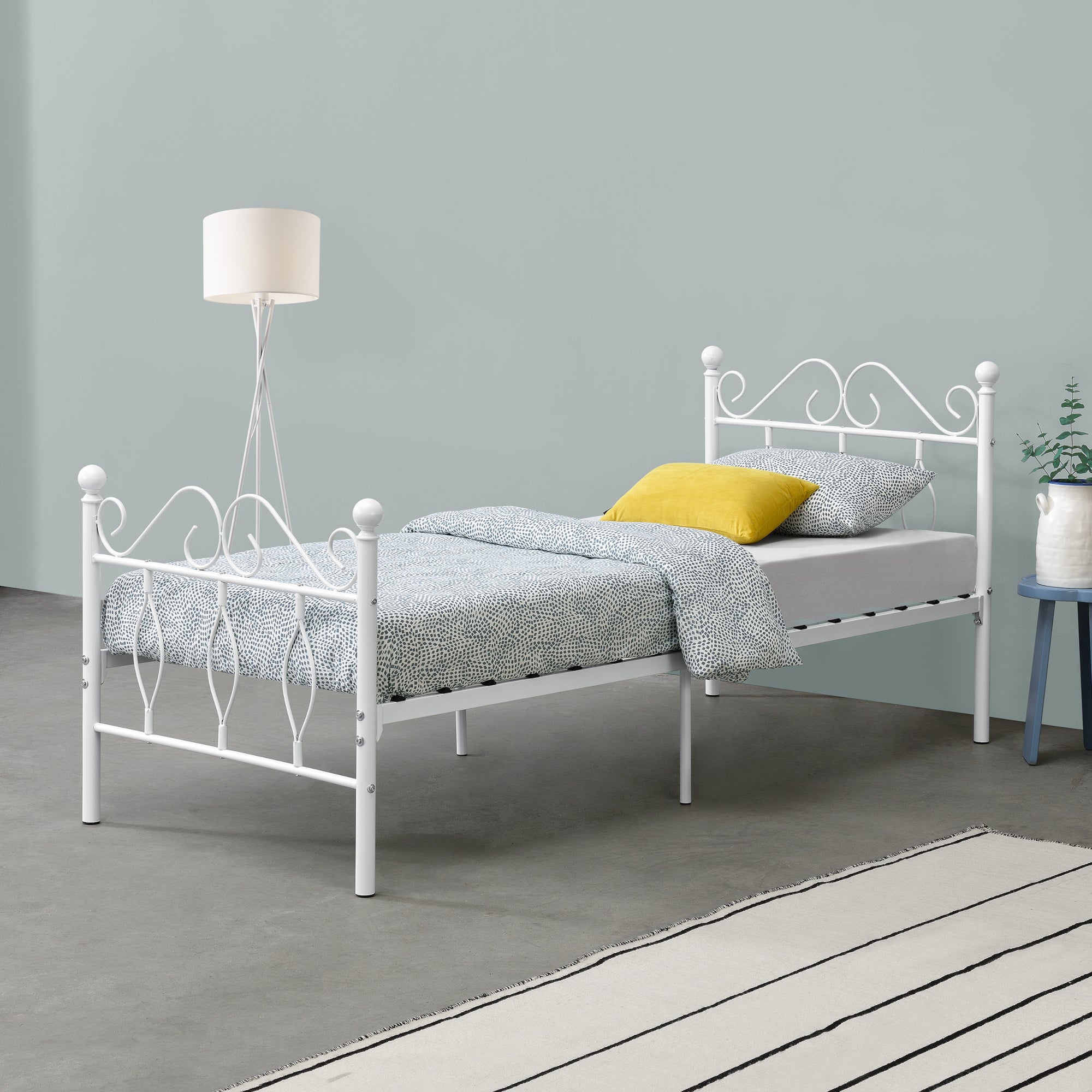 Struttura Letto Singolo in Metallo con Testiera e Pediera in Stile Romantico/Classico 90 x 200 cm Letto 1 Piazza -