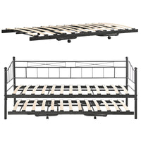 Divano in Metallo con Cornice Decorativa + Letto di Complemento con Gambe Pieghevoli e 4 Ruote, Sofa a 2-3 Posti di