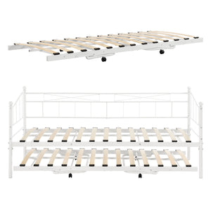 Divano in Metallo con Cornice Decorativa + Letto di Complemento con Gambe Pieghevoli e 4 Ruote, Sofa a 2-3 Posti di