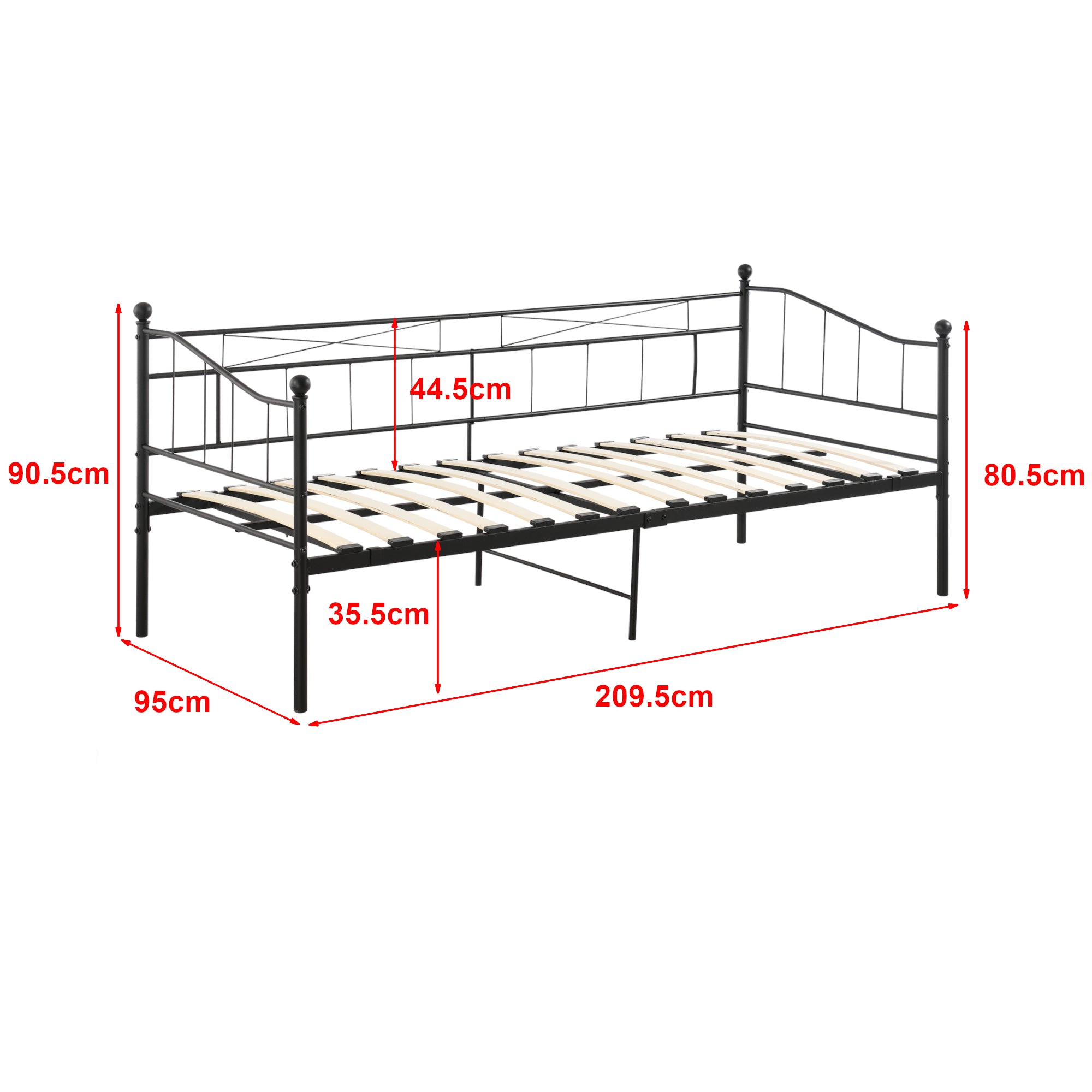 Divano in Metallo a 2-3 Posti di Seduta, Supporto Max.150 kg Letto Singolo con Materasso a Schiuma Fredda 90 x 200 cm