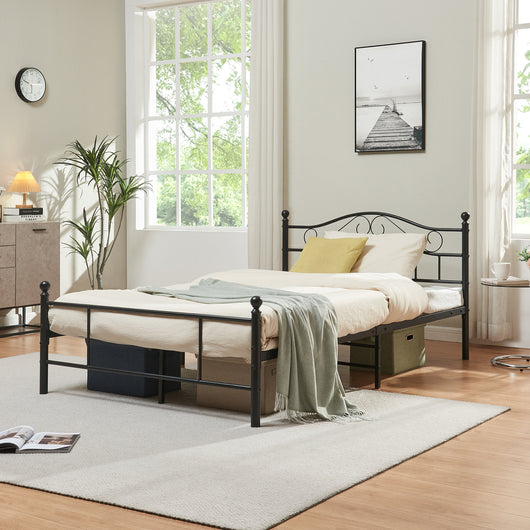 Letto Piazza e Mezza Florenz in Acciaio con Testiera Alta Decorativa 120 x 200 cm Nero [en.casa]