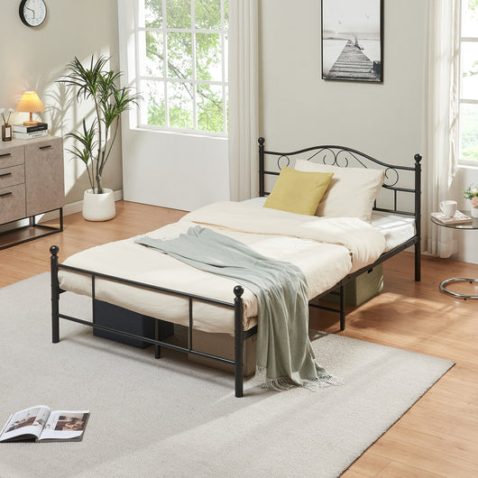 Letto Piazza e Mezza Florenz in Acciaio con Testiera Alta Decorativa 120 x 200 cm Nero [en.casa]