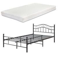 Letto Piazza e Mezza Florenz in Acciaio con Testiera Decorativa e Materasso 120 x 200 cm Nero [en.casa]