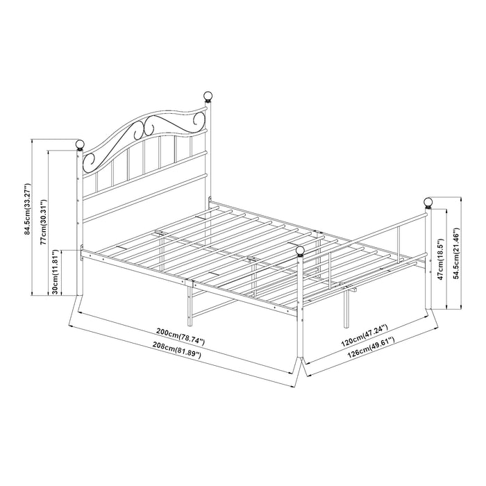 Letto Piazza e Mezza Florenz in Acciaio con Testiera Alta Decorativa 120 x 200 cm Nero [en.casa]