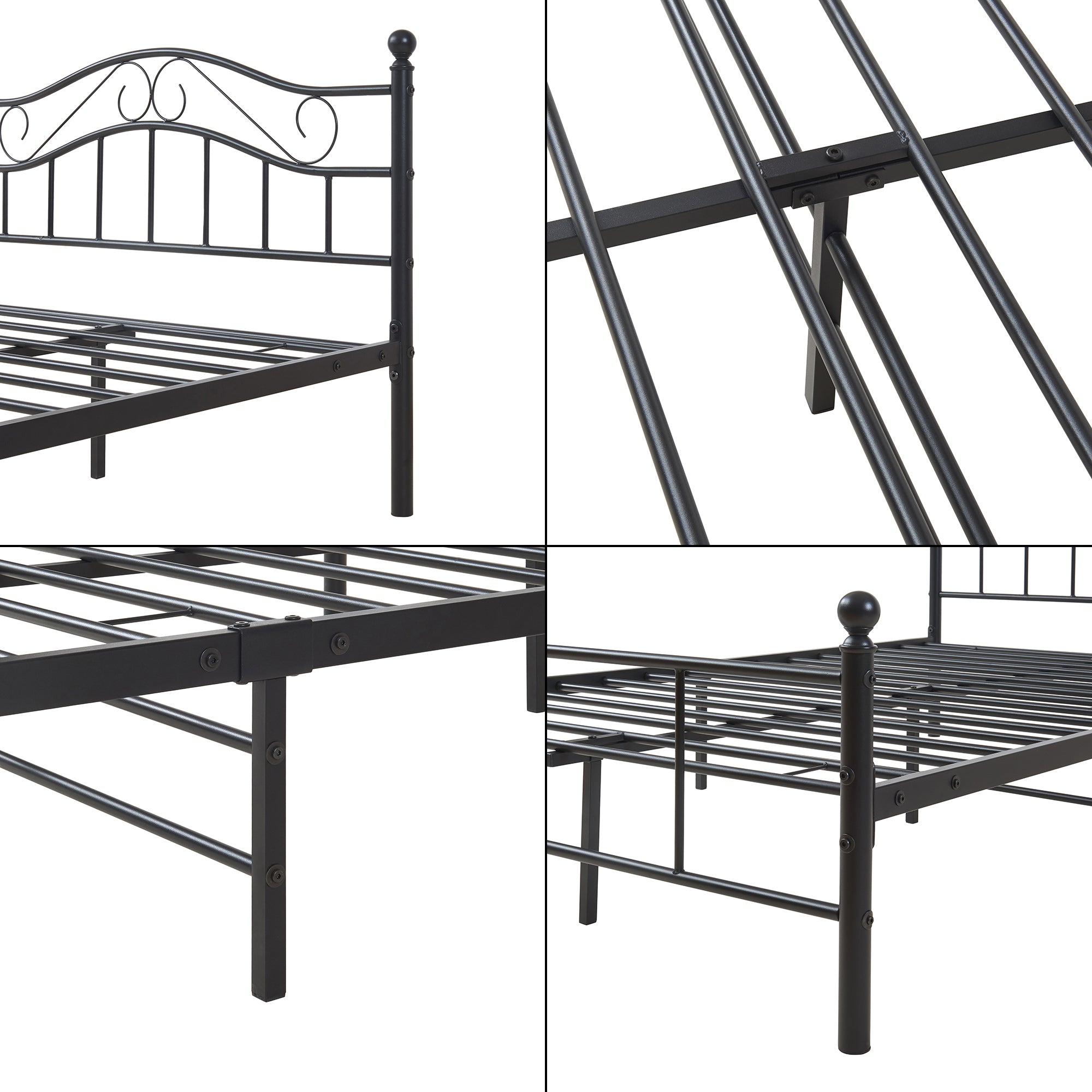 Letto Piazza e Mezza Florenz in Acciaio con Testiera Alta Decorativa 120 x 200 cm Nero [en.casa]