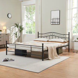 Letto Matrimoniale Florenz in Acciaio con Testiera Alta Decorativa 160 x 200 cm Nero [en.casa]