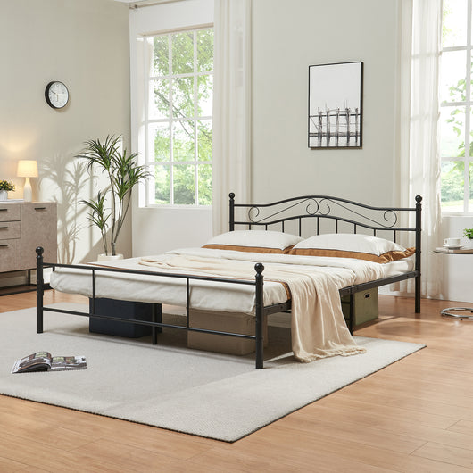 Letto Matrimoniale Florenz in Acciaio con Testiera Alta Decorativa 160 x 200 cm Nero [en.casa]