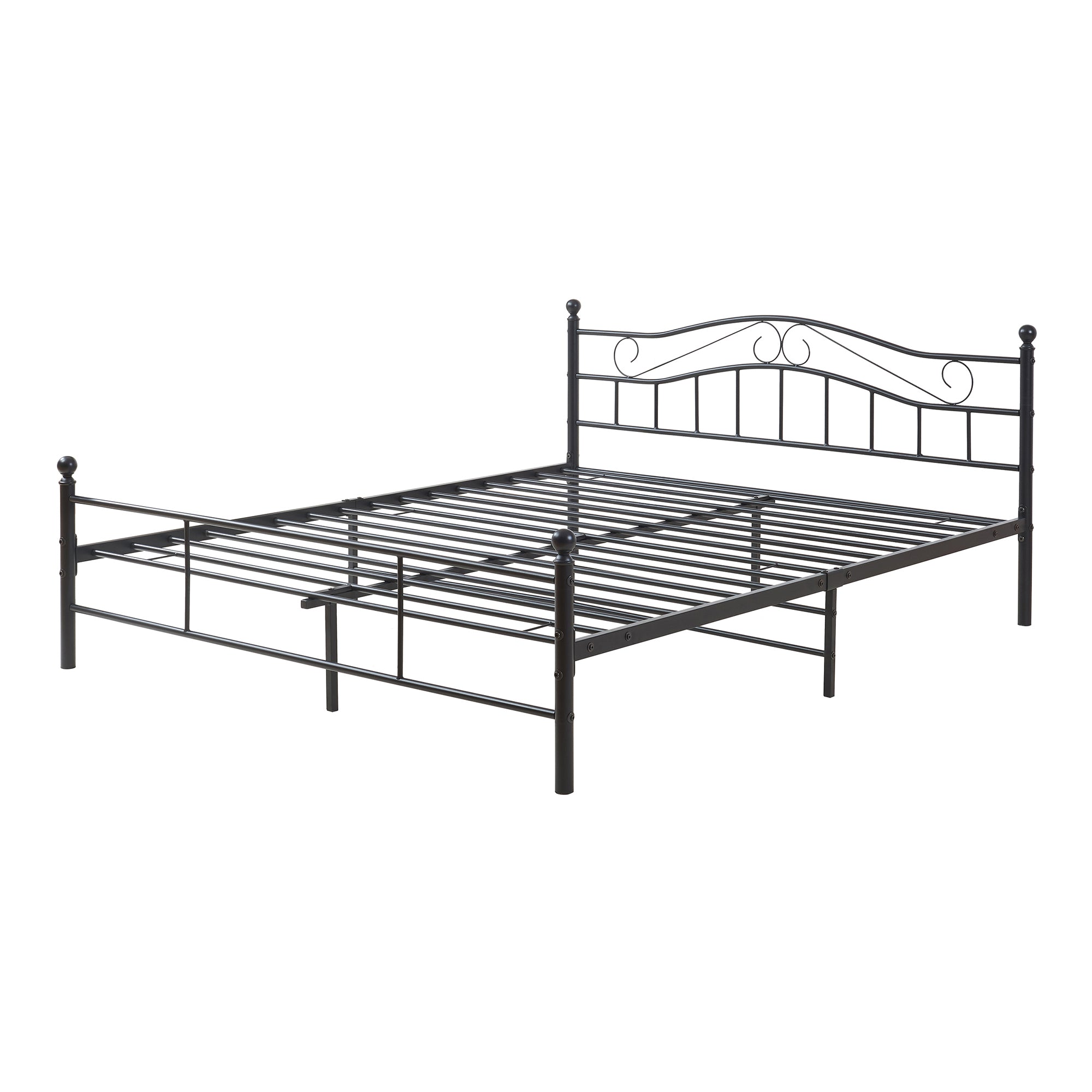 Letto Matrimoniale Florenz in Acciaio con Testiera Alta Decorativa 160 x 200 cm Nero [en.casa]
