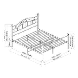 Letto Matrimoniale Florenz in Acciaio con Testiera Decorativa e Materasso 160 x 200 cm Nero [en.casa]