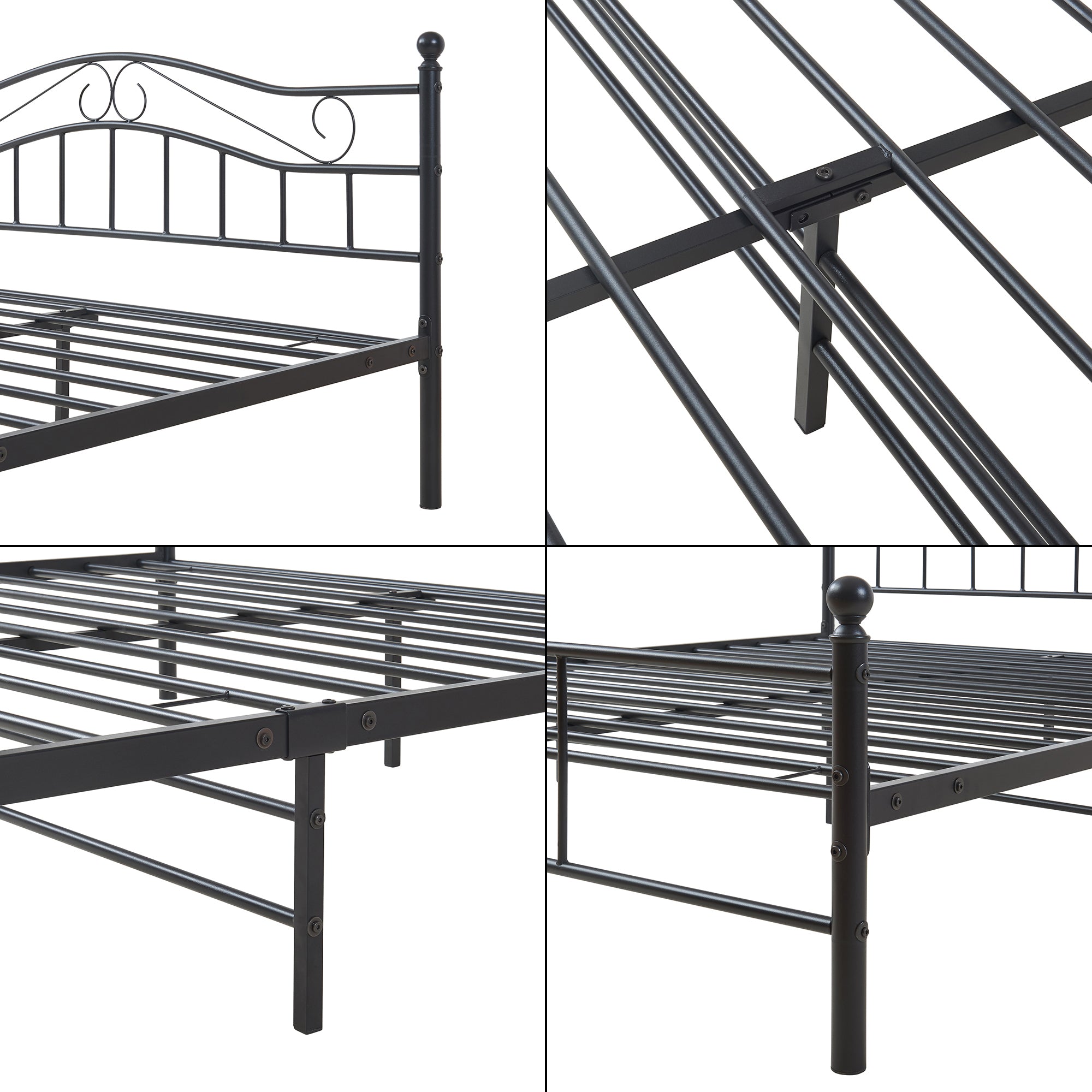 Letto Matrimoniale Florenz in Acciaio con Testiera Alta Decorativa 160 x 200 cm Nero [en.casa]