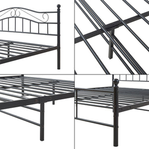 Letto Matrimoniale Florenz in Acciaio con Testiera Alta Decorativa 160 x 200 cm Nero [en.casa]