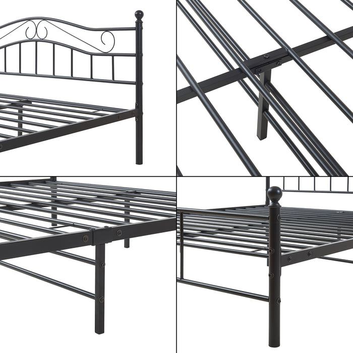 Letto Matrimoniale Florenz in Acciaio con Testiera Alta Decorativa 160 x 200 cm Nero [en.casa]